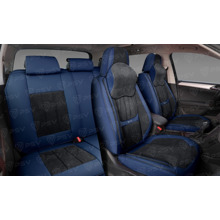 Комплект накидок на весь салон 5D Champion PLUS, ЭкоКожа + алькантара, цвет синий-черный, кант синий, подушки для шеи в комплекте