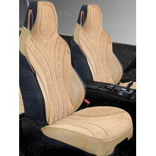 Накидки на передние сиденья URAGAN 2 FRONT, материал алькантара, цвет бежевый, строчка бежевая, кант бежевый