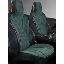 Накидки на передние сиденья URAGAN 2 FRONT, материал алькантара, цвет зеленый, строчка зеленая, кант зеленый