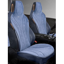 Накидки на передние сиденья URAGAN 2 FRONT, материал алькантара, цвет синий, строчка синяя, кант синий