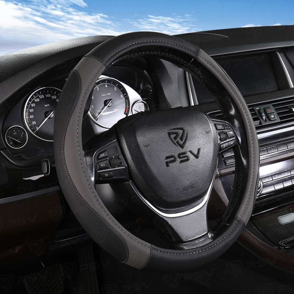 Оплетка из эко-кожи LEADER, цвет черно-серый, размер L Оплетка из эко-кожи LEADER, цвет черно-серый, размер L