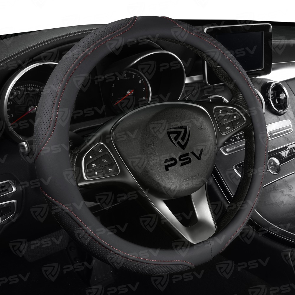 Оплетка из эко-кожи DOT цвет черный с красной строчкой, размер M Оплетка из эко-кожи DOT цвет черный с красной строчкой, размер M