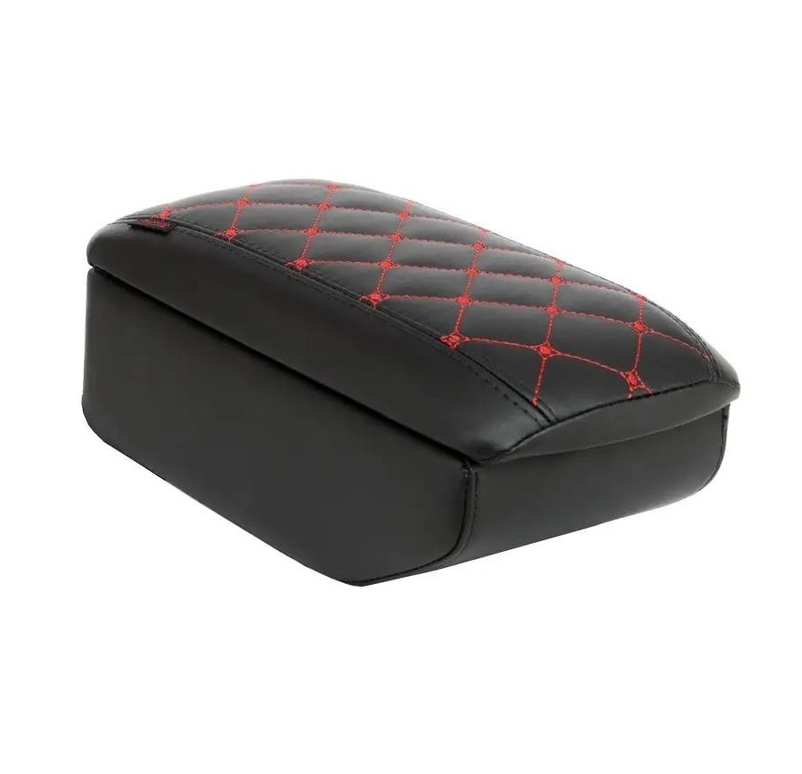 Бокс - подлокотник для лада 1118, красный квадрат, черный, кож.зам. Бокс - подлокотник для лада 1118, красный квадрат, черный, кож.зам.