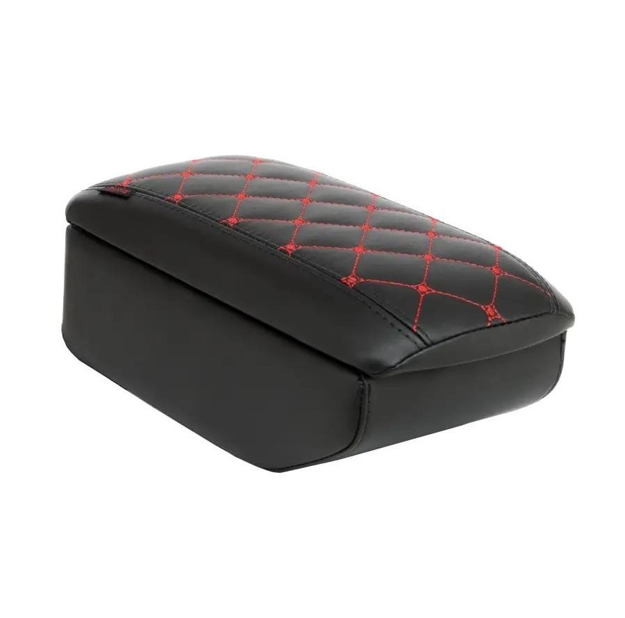 Бокс - подлокотник для лада веста, красный квадрат, черный, кож.зам. Бокс - подлокотник для лада веста, красный квадрат, черный, кож.зам.