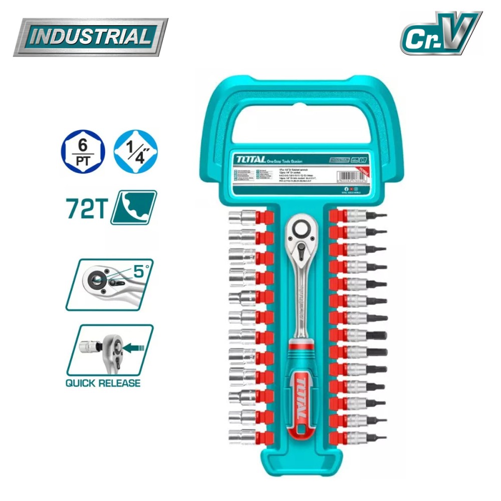 Набор головок торцевых из 27 предмета 1/4 с трещоточным ключом Набор головок торцевых из 27 предмета 1/4 с трещоточным ключом