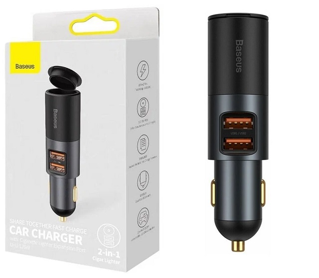 Телефонное азу 1 usb / 1 type-c, прикуриватель, 120 W, 3 A, цвет серый Телефонное азу 1 usb / 1 type-c, прикуриватель, 120 W, 3 A, цвет серый