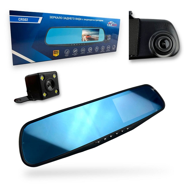 Видеорегистратор CR-502 зеркало заднего вида, 2 камеры Видеорегистратор CR-502 зеркало заднего вида, 2 камеры