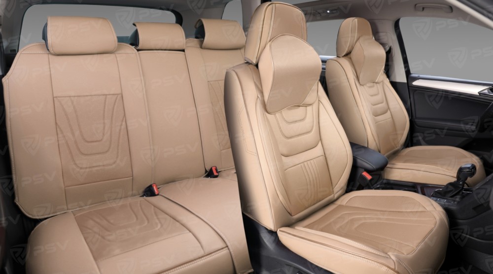 Комплект накидок на весь салон 5D Genesis PLUS, ЭкоКожа, цвет бежевый, кант бежевый, подушки для шеи в комплекте Комплект накидок на весь салон 5D Genesis PLUS, ЭкоКожа, цвет бежевый, кант бежевый, подушки для шеи в комплекте