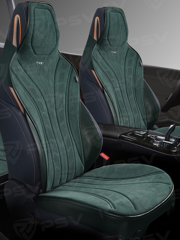 Накидки на передние сиденья URAGAN 2 FRONT, материал алькантара, цвет зеленый, строчка зеленая, кант зеленый Накидки на передние сиденья URAGAN 2 FRONT, материал алькантара, цвет зеленый, строчка зеленая, кант зеленый